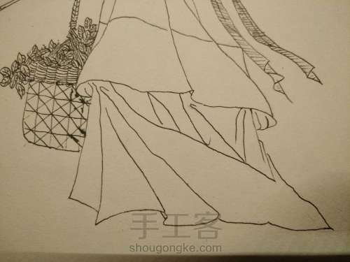 线描古风侍女图绘画过程 第9步