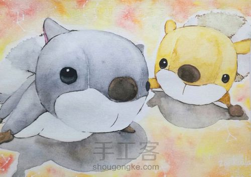 【原创】水彩•两只毛绒小松鼠 第1步