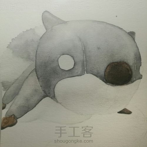 【原创】水彩•两只毛绒小松鼠 第7步