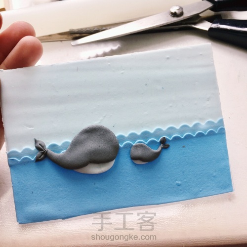 鲸鱼母子 粘土画  母亲节礼物 第5步
