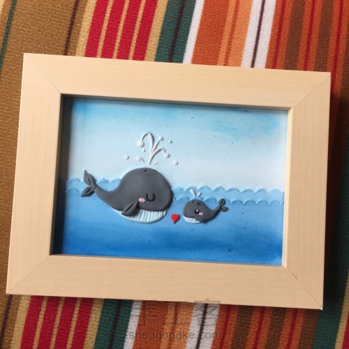 鲸鱼母子 粘土画  母亲节礼物 第10步