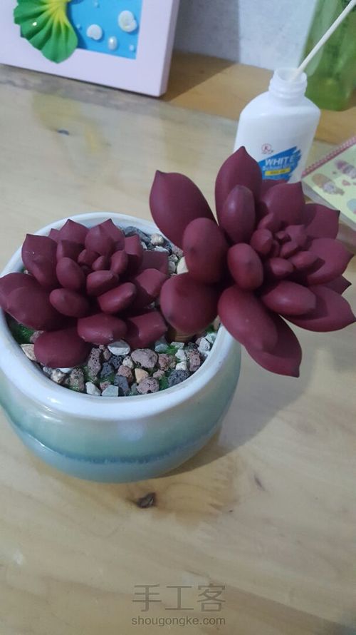 软陶多肉盆栽血色因地卡 第20步