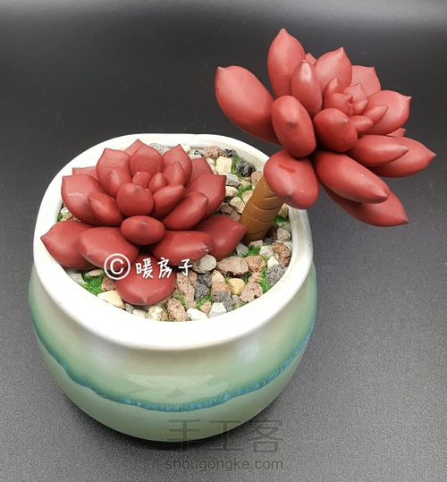 软陶多肉盆栽血色因地卡 第21步