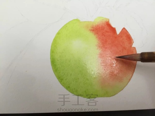 画残了2张水彩纸，第3张终于get到画苹果的技法！ 第12步