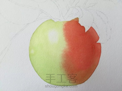 画残了2张水彩纸，第3张终于get到画苹果的技法！ 第23步