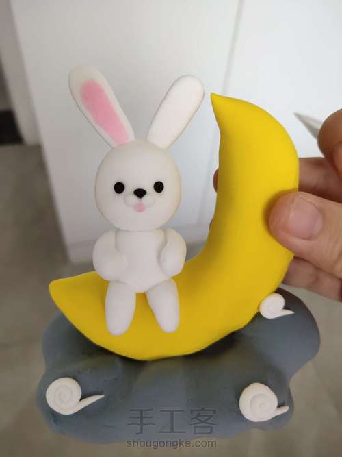 中秋月亮兔黏土手办自制教程 第5步