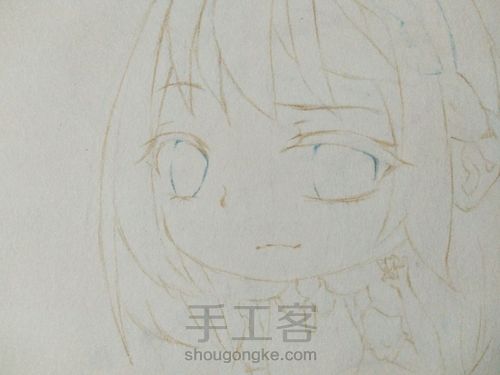 一个脸部彩铅上色过程 第1步