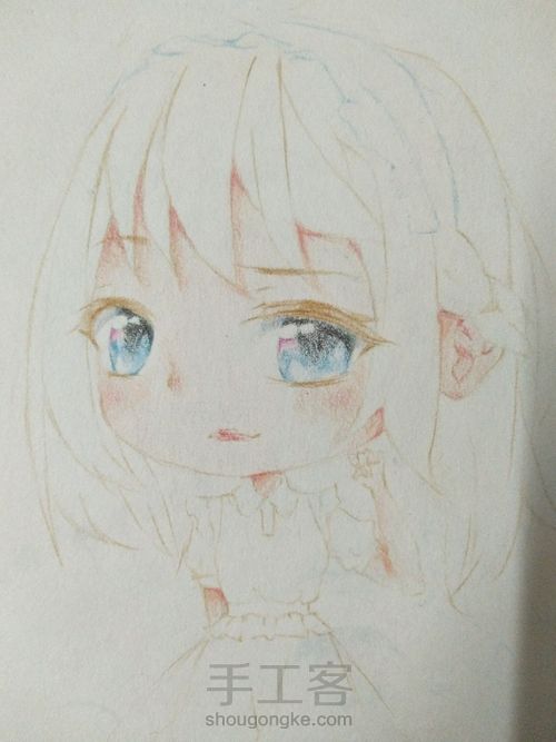 一个脸部彩铅上色过程 第12步