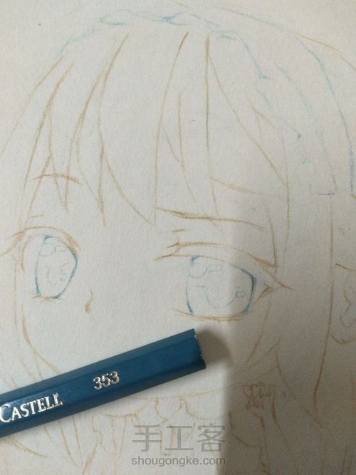 一个脸部彩铅上色过程 第2步