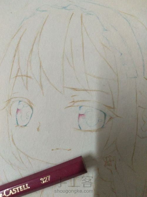 一个脸部彩铅上色过程 第3步