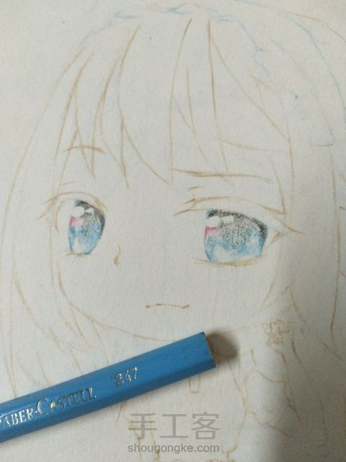 一个脸部彩铅上色过程 第6步