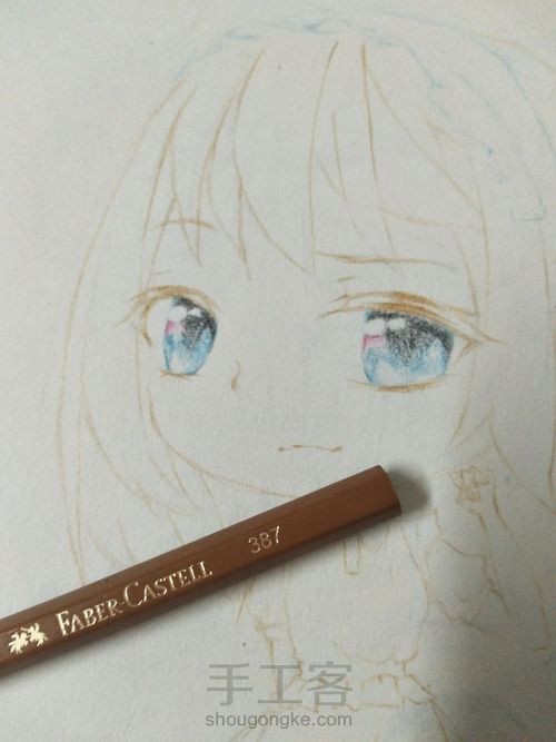 一个脸部彩铅上色过程 第8步