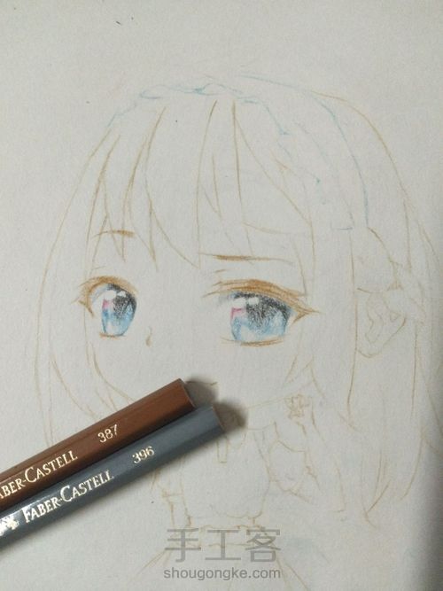 一个脸部彩铅上色过程 第9步