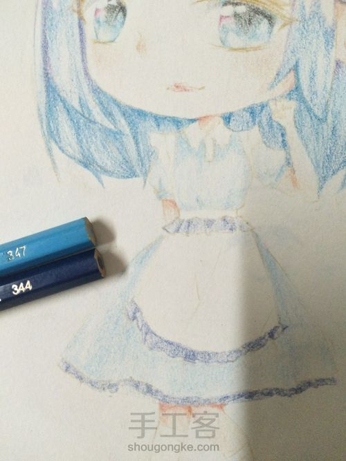 原创……彩铅头发服装上色 第8步