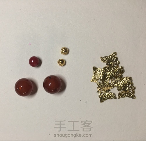 原创晚唐系列花朵红色碎石金色蝴蝶流苏步摇发簪 第3步