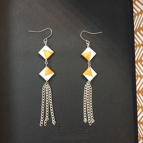 撞色几何流苏耳坠 第12步