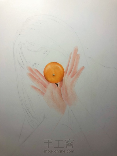 彩铅橘子少女 第2步