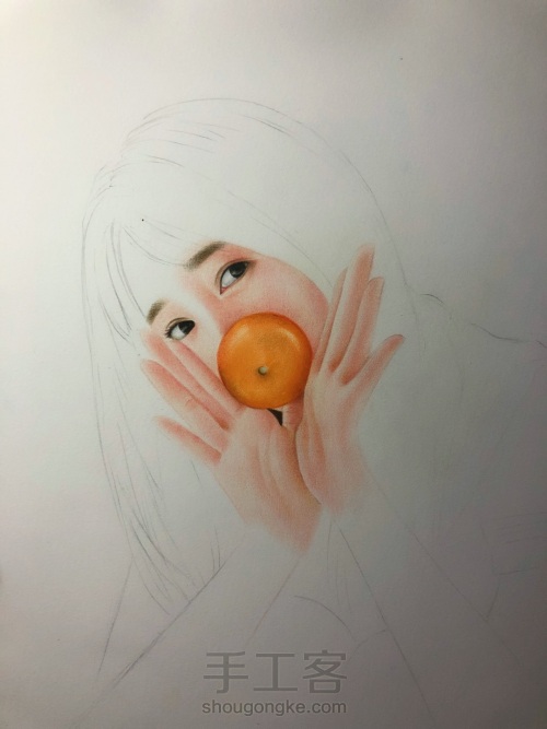 彩铅橘子少女 第3步