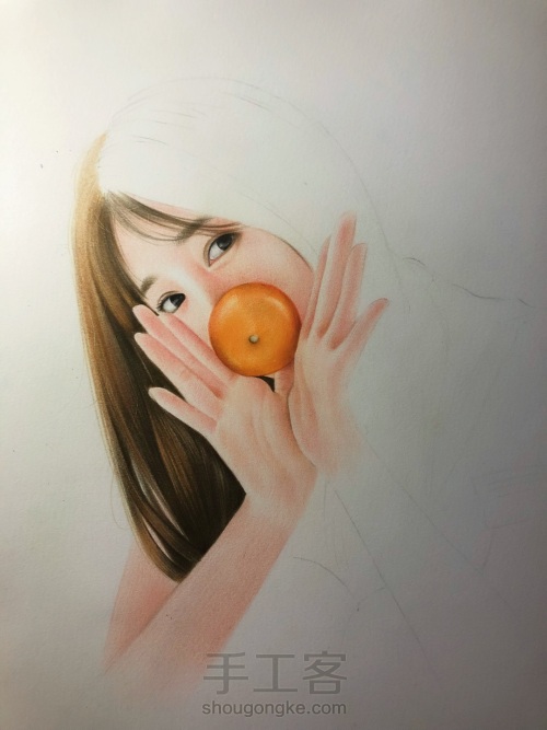 彩铅橘子少女 第4步