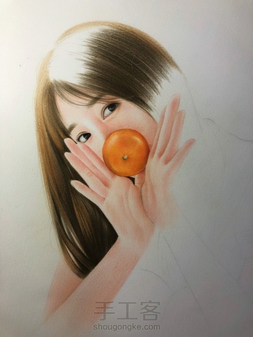 彩铅橘子少女 第5步