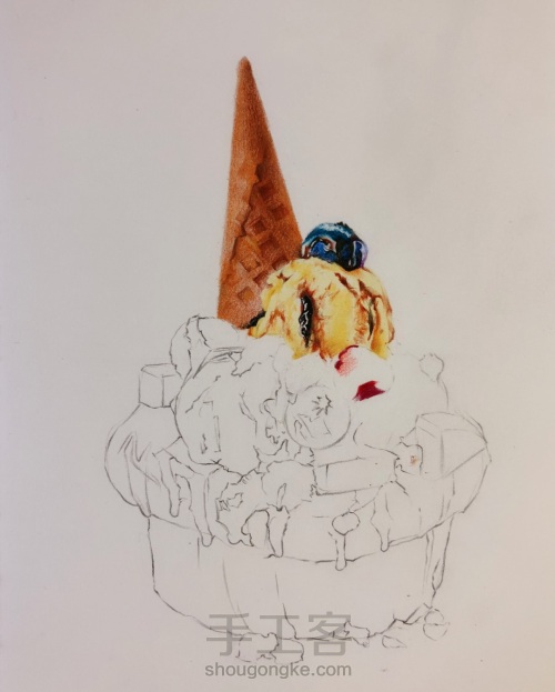 彩铅手绘冰淇淋蛋糕 第3步