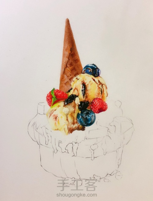 彩铅手绘冰淇淋蛋糕 第5步