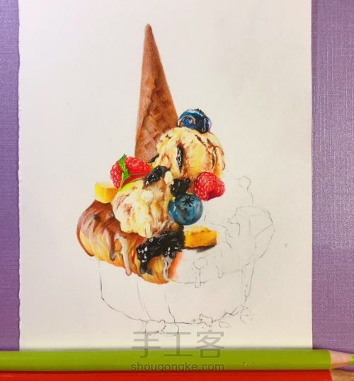 彩铅手绘冰淇淋蛋糕 第7步
