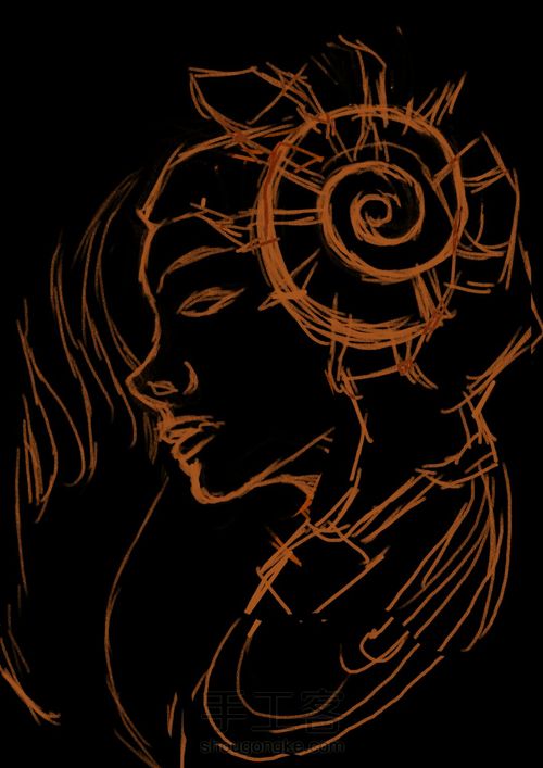 手绘戴海螺海葵海星贝壳等配饰海的女儿 第1步