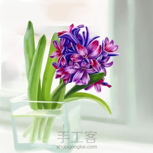 手绘窗台上的风信子 第10步