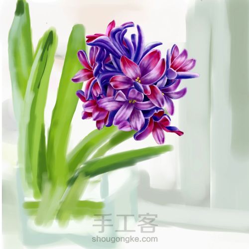 手绘窗台上的风信子 第8步