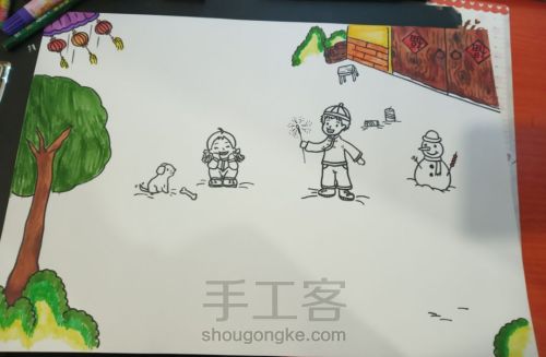 快乐春节儿童画 第2步