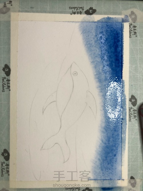 【原创】水彩零基础星空图 海蓝见鲸🐳 第3步