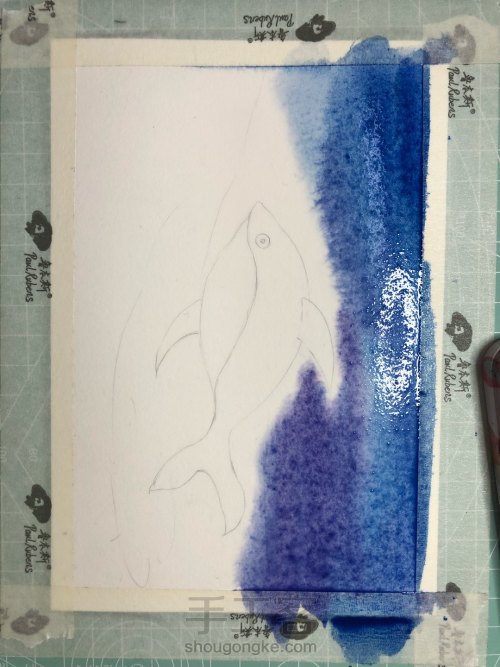 【原创】水彩零基础星空图 海蓝见鲸🐳 第4步