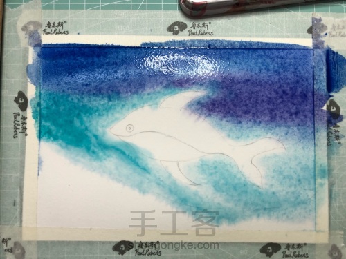 【原创】水彩零基础星空图 海蓝见鲸🐳 第5步