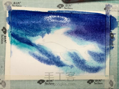 【原创】水彩零基础星空图 海蓝见鲸🐳 第7步