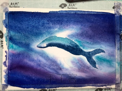 【原创】水彩零基础星空图 海蓝见鲸🐳 第12步