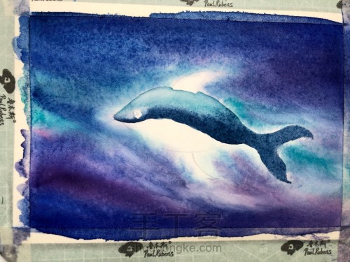 【原创】水彩零基础星空图 海蓝见鲸🐳 第13步