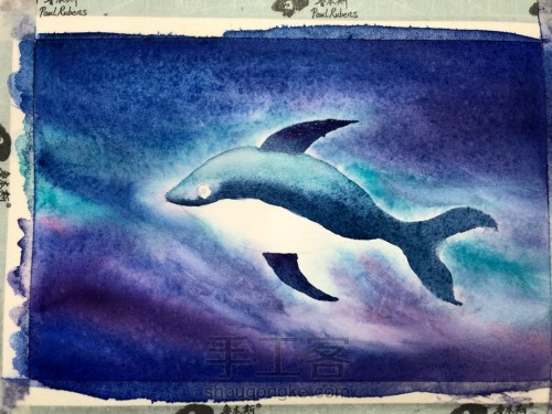 【原创】水彩零基础星空图 海蓝见鲸🐳 第14步