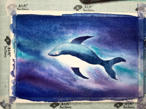 【原创】水彩零基础星空图 海蓝见鲸🐳 第15步