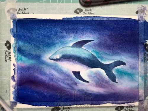 【原创】水彩零基础星空图 海蓝见鲸🐳 第16步