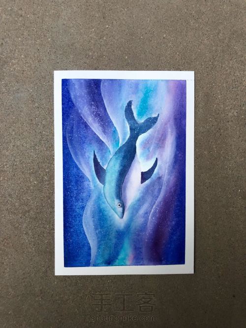 【原创】水彩零基础星空图 海蓝见鲸🐳 第20步