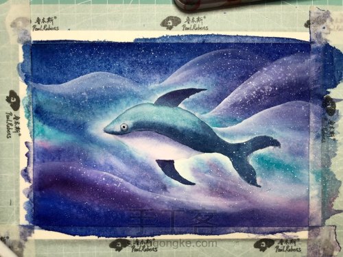 【原创】水彩零基础星空图 海蓝见鲸🐳 第19步
