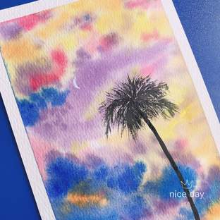 超简单零基础解压风景小画（水彩夜空）