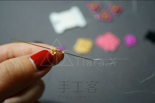 串珠樱花球分解步骤【上】 第7步