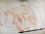 油性彩铅，第一次画小孩子，怕下笔重了就画不出婴儿嫩嫩的皮肤。