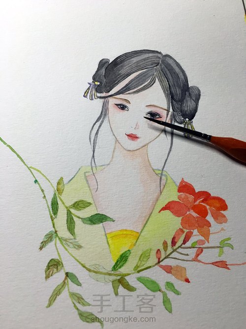 水彩 古风女子 第6步