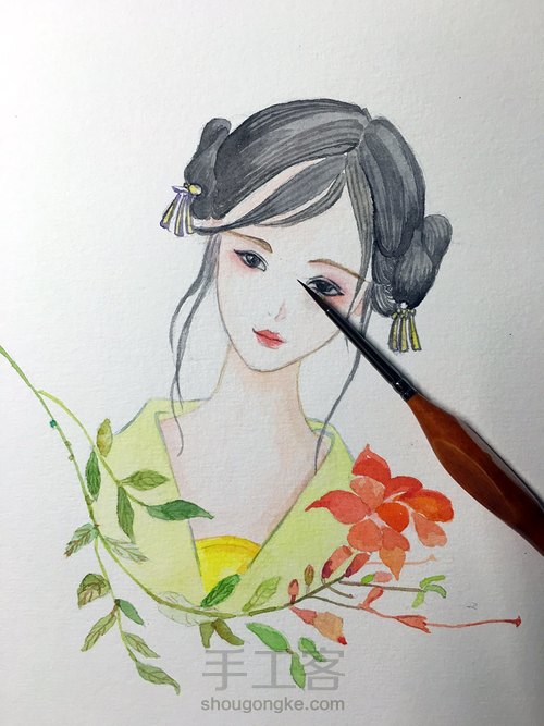 水彩 古风女子 第8步