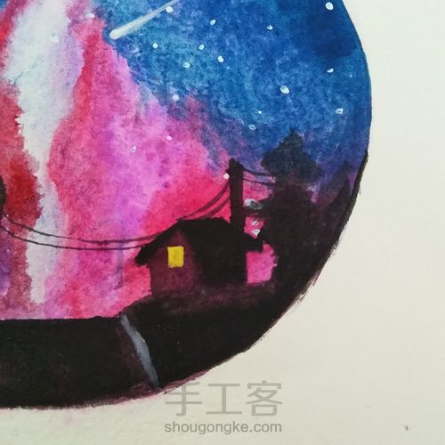 星空水粉画 第2步