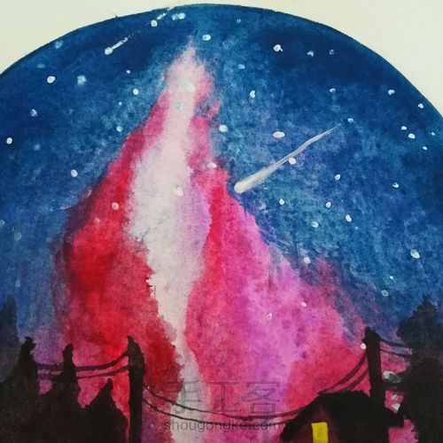 星空水粉画 第4步