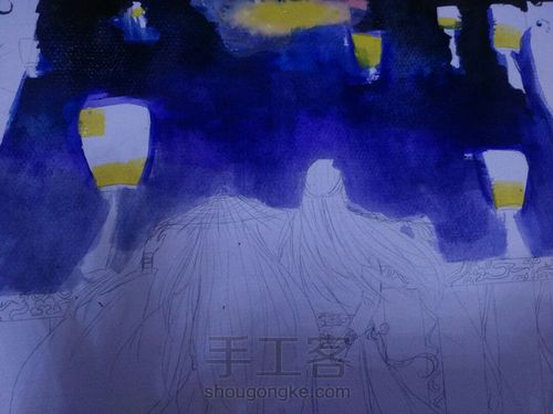 为你明灯三千《天官赐福》千灯夜水彩教程 第13步